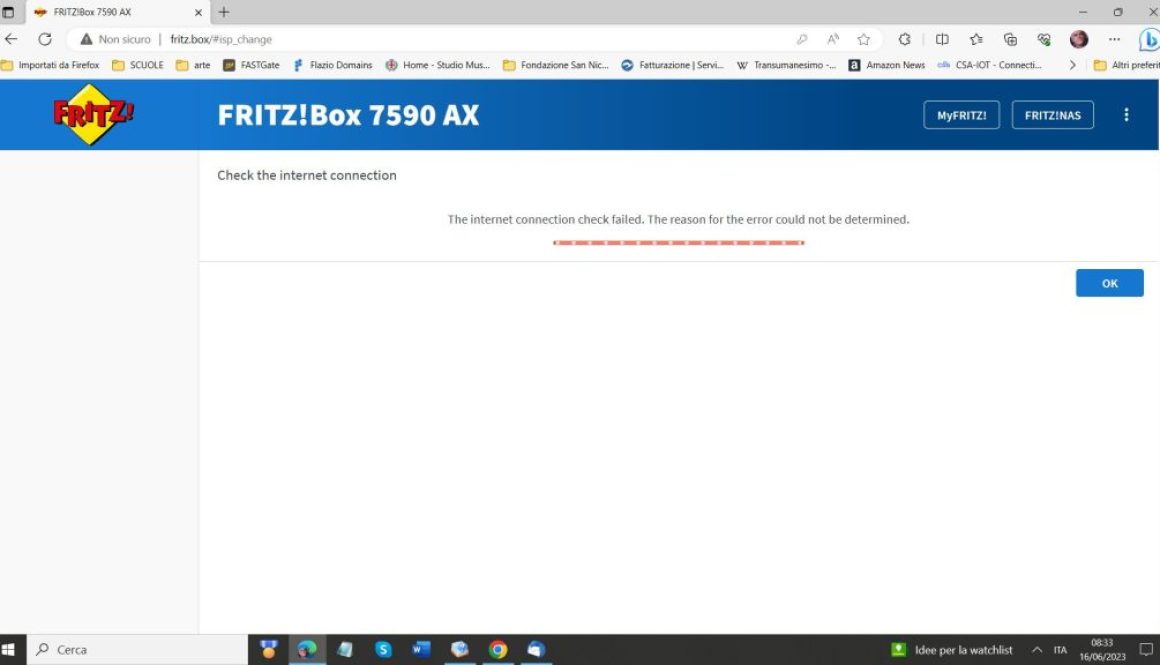 fritz!box the internet connection check failed