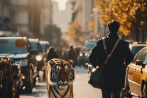 tigre nel traffico cittadino